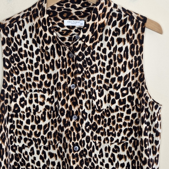 Equipment | 100% Silk Sleeveless Leopard Print Button Front Blouse Size Medium - Picture 3 of 4